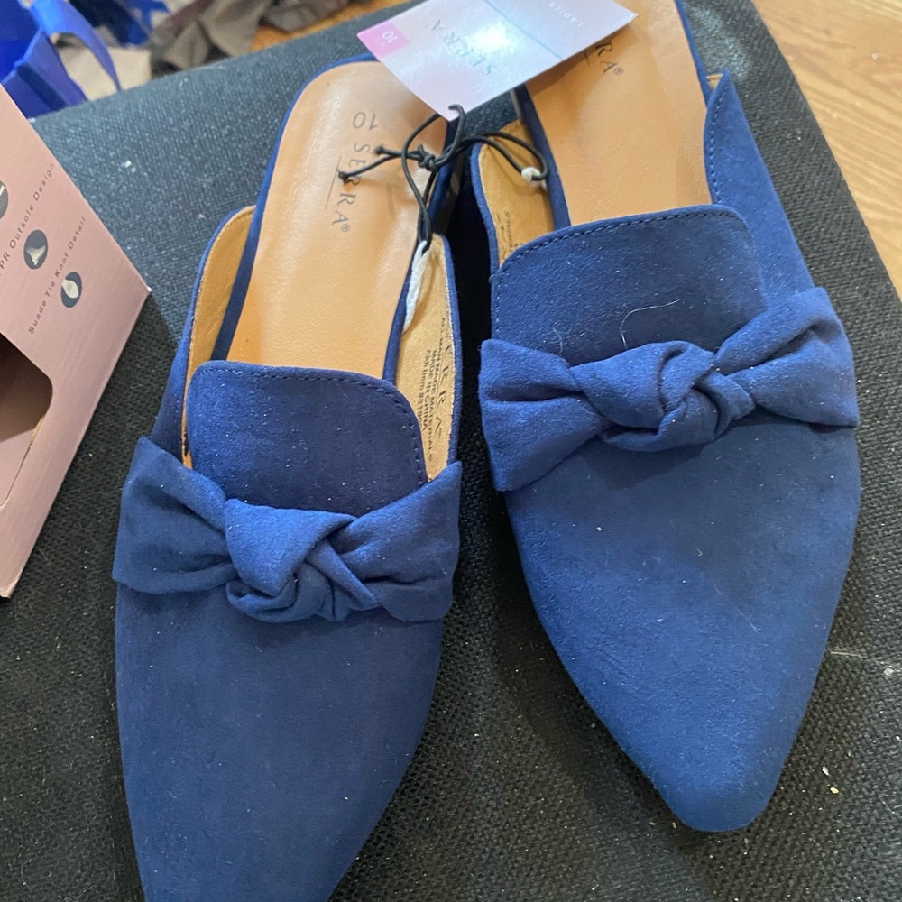 Beautiful New Blue Suede Serra Mules!